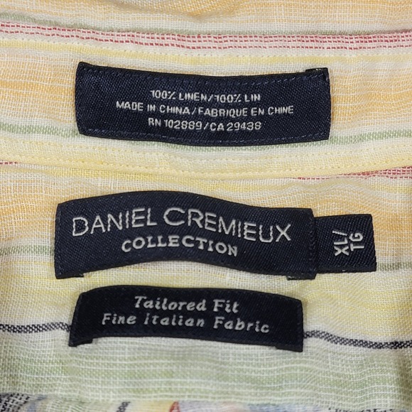 Daniel Cremieux Mens Italian Linen Shirt‎ Striped Button Down Tailored Fit XL - Picture 3 of 7